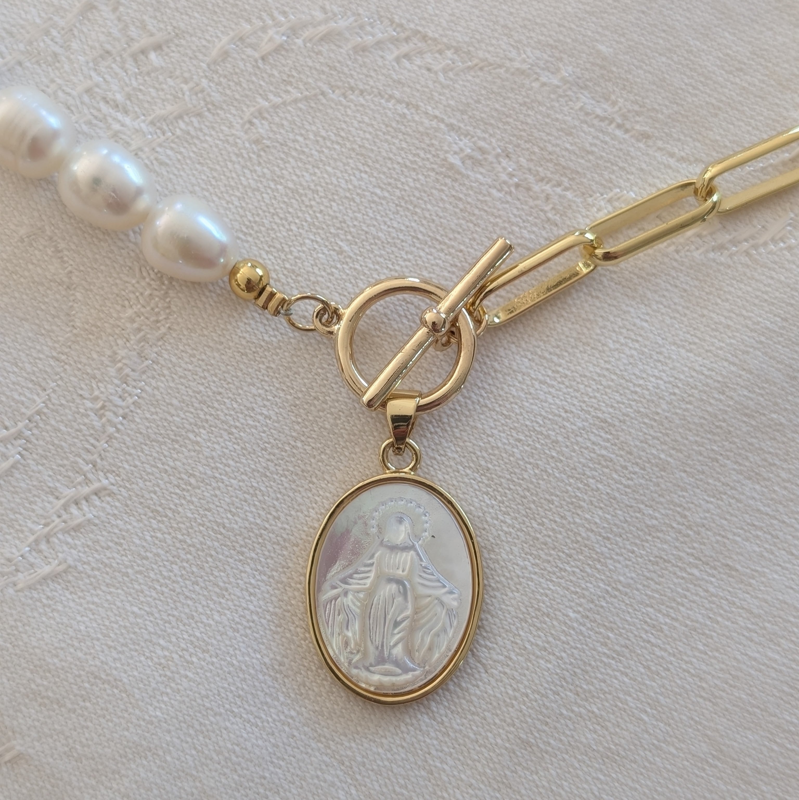 Our Lady of Grace - Pearl & Chain Necklace