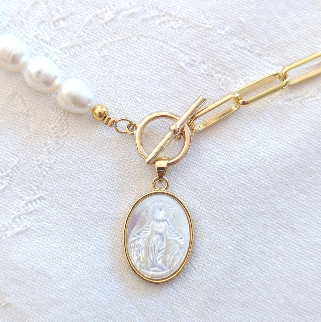 Our Lady of Grace - Pearl & Chain Necklace