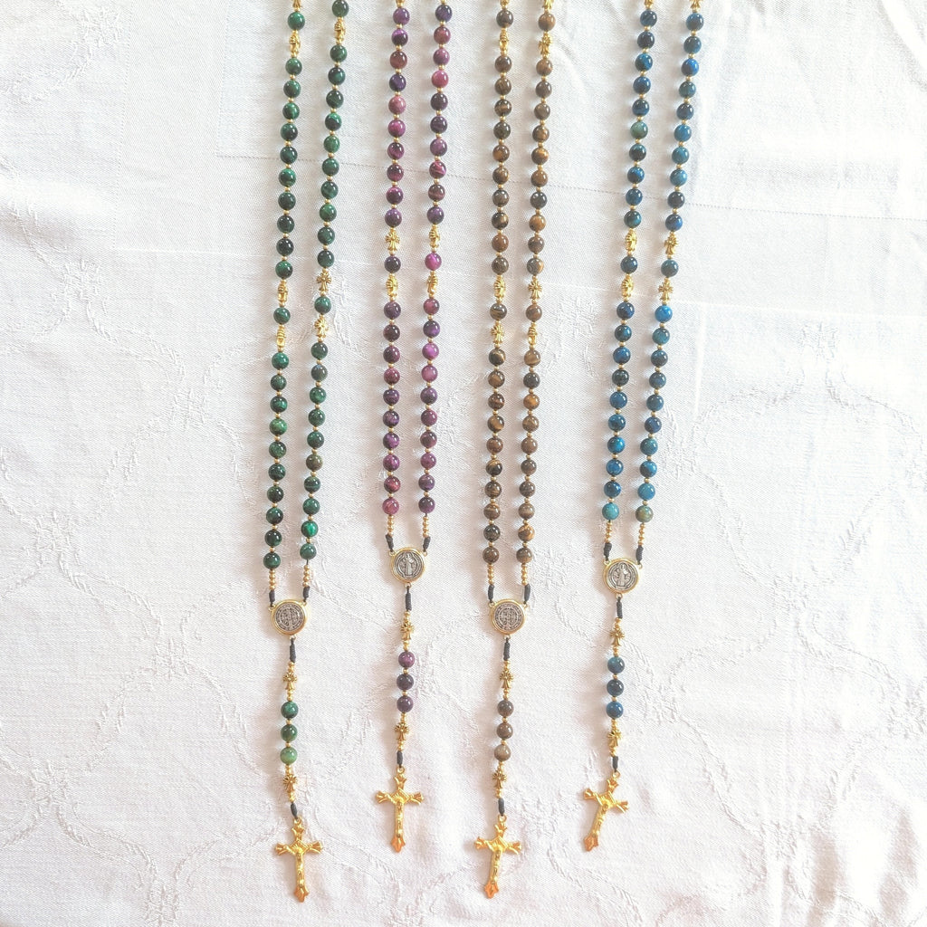 St. Benedict Natural Stone & Faux Pearl Rosary
