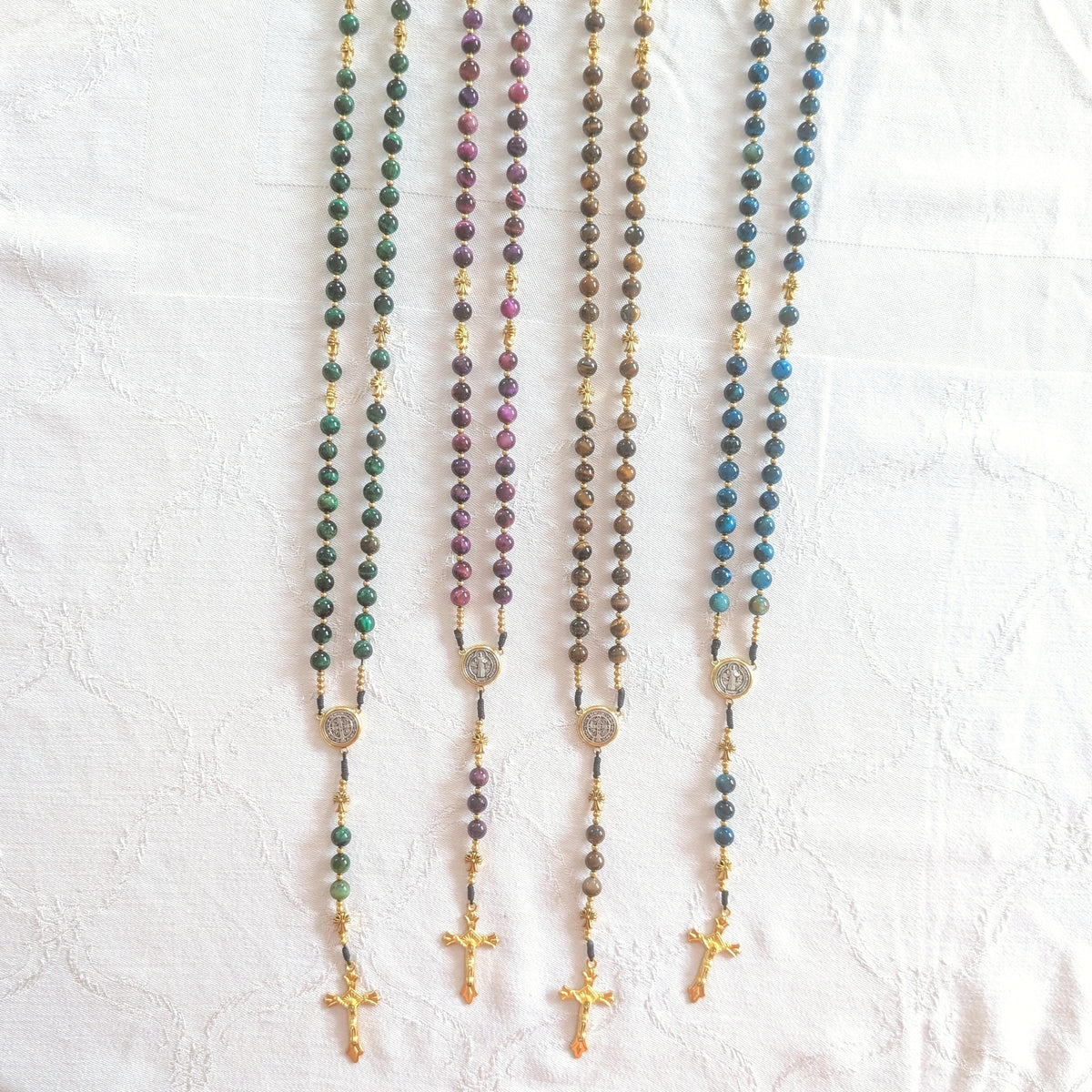 St. Benedict Natural Stone & Faux Pearl Rosary