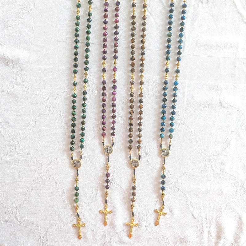 St. Benedict Natural Stone & Faux Pearl Rosary