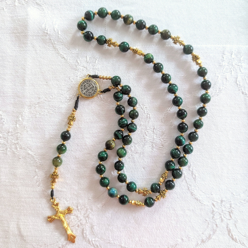 St. Benedict Natural Stone & Faux Pearl Rosary