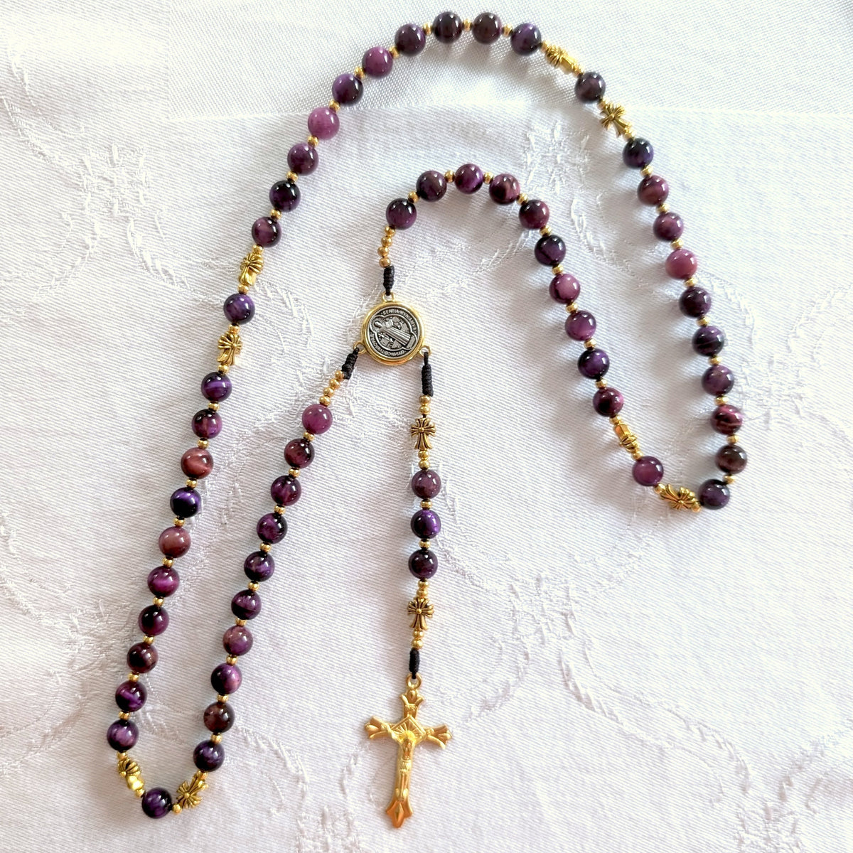 St. Benedict Natural Stone & Faux Pearl Rosary