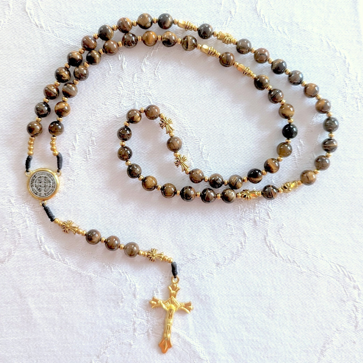 St. Benedict Natural Stone & Faux Pearl Rosary